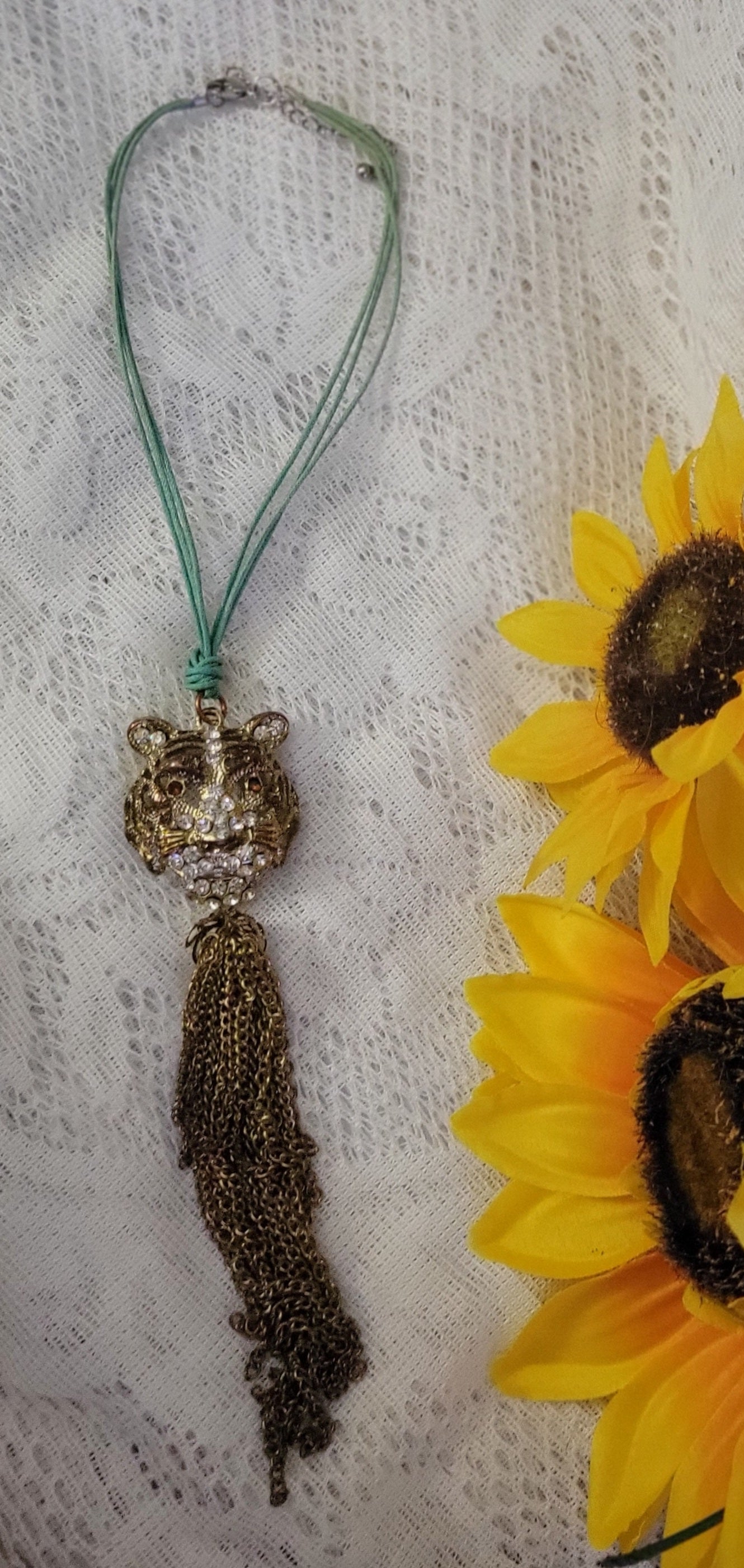 Necklace | Vintage Tiger Boho Chic Repurposed handcrafted Choker Necklace Luxury  Shimmering Rhinestones with Tassles Y2K