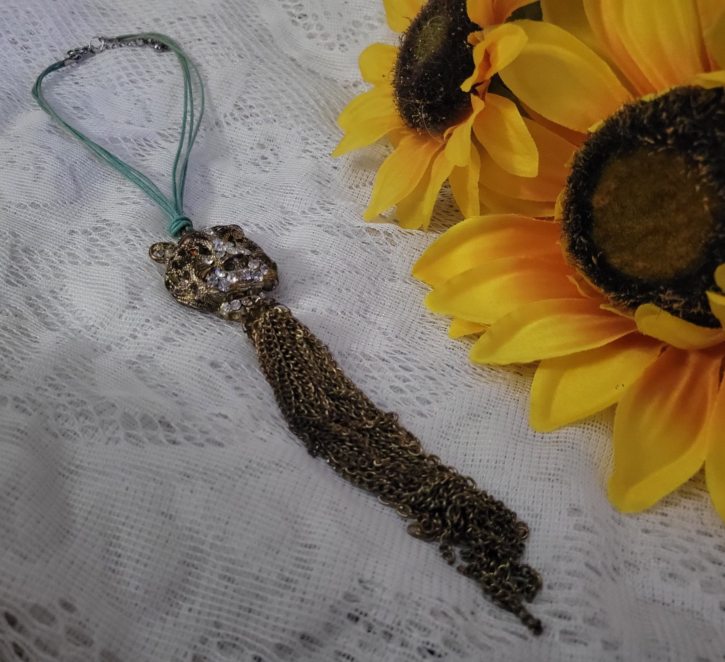 Necklace | Vintage Tiger Boho Chic Repurposed handcrafted Choker Necklace Luxury  Shimmering Rhinestones with Tassles Y2K