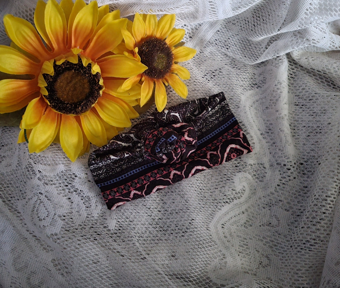 Headband | Boho Turban Stretch Infinity Headband | Handmade Fabric Rose | Hair Accessory