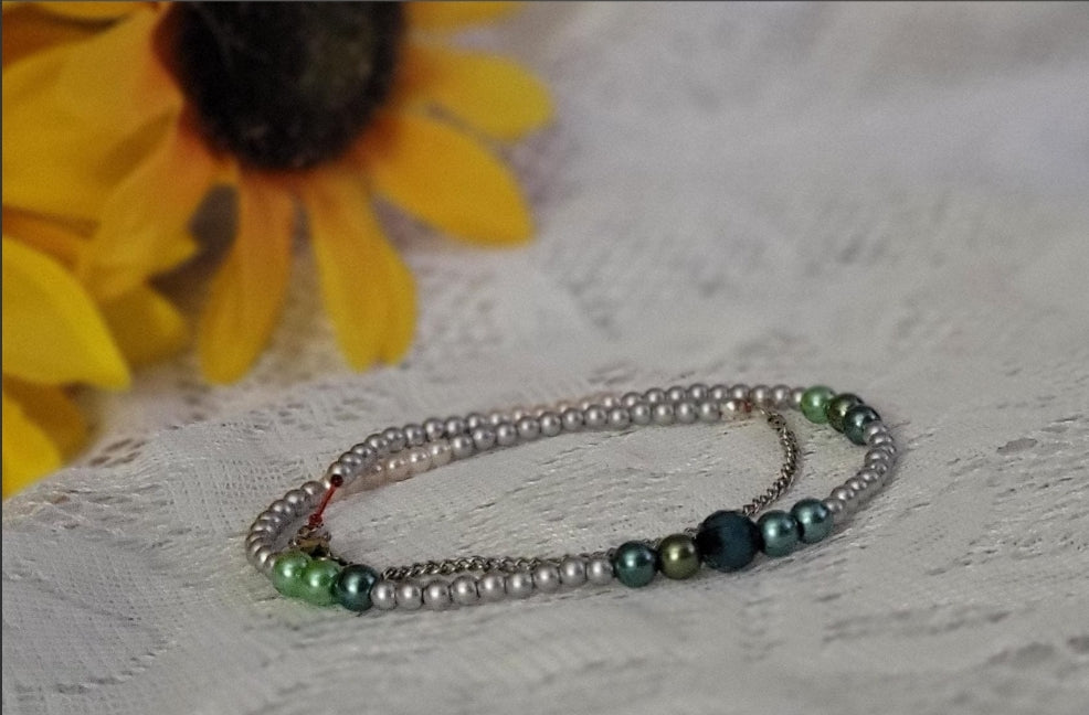 Handmade Pearl Choker Bracelet | Emerald Crystal Beaded Necklace