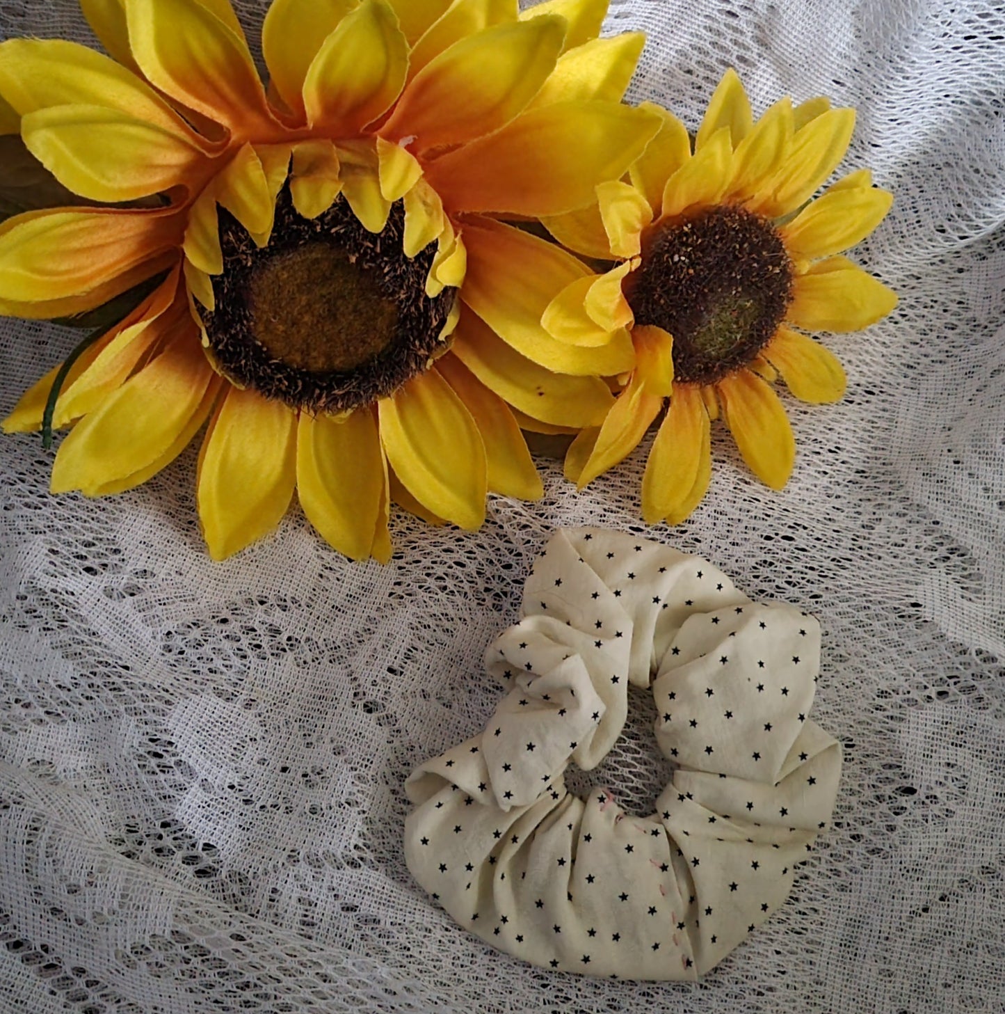 Scrunchy Set | Handmade Floral & Star Dot Hair Tie Set | Soft Hair Accessories