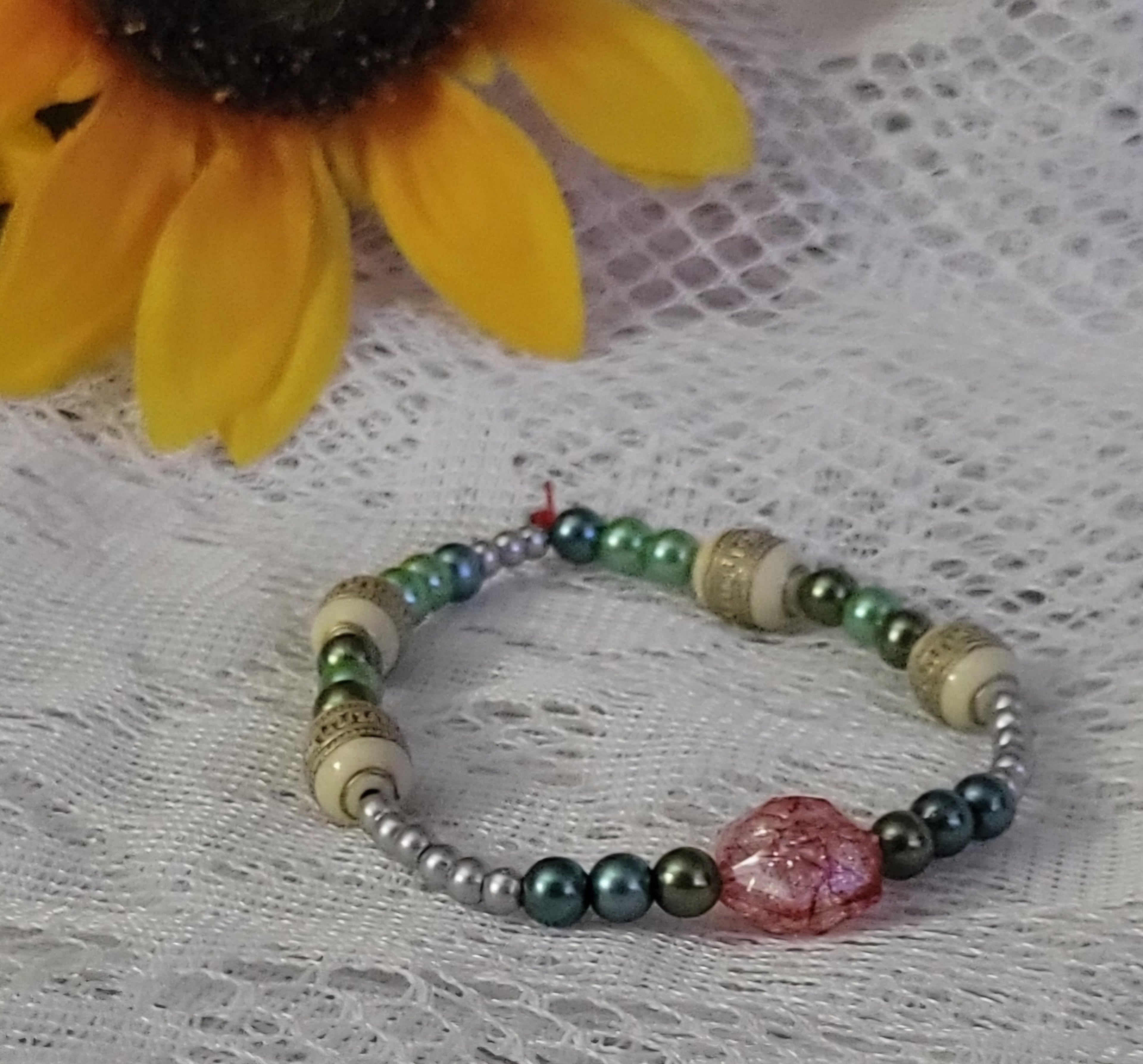 Handmade Boho Beaded Bracelet – Pearl, Crystal & Natural Stone Jewelry