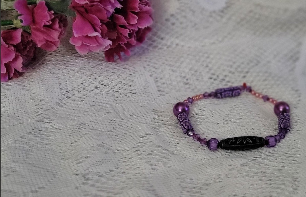 Lavender Clay Beaded Bracelet: Boho Artisan Jewelry