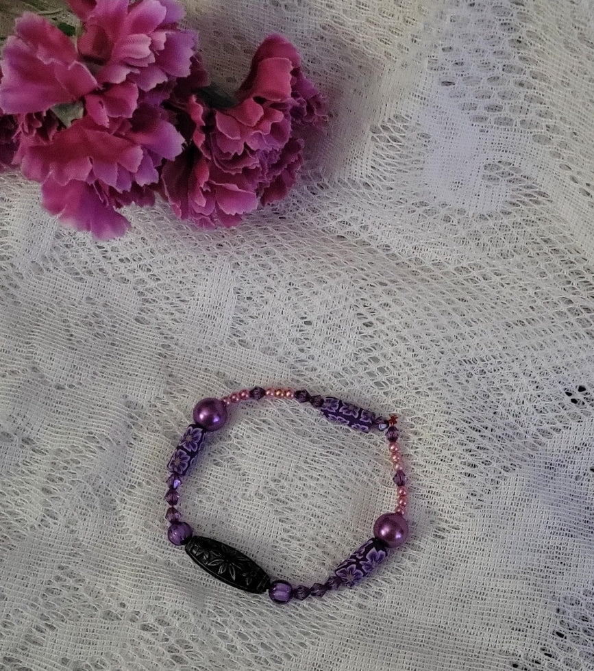 Lavender Clay Beaded Bracelet: Boho Artisan Jewelry