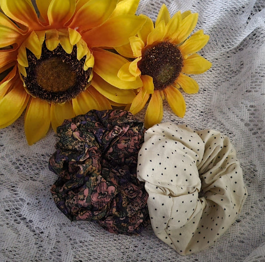 Scrunchy Set | Handmade Floral & Star Dot Hair Tie Set | Soft Hair Accessories