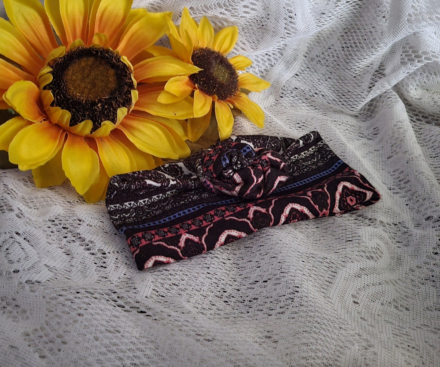Headband | Boho Turban Stretch Infinity Headband | Handmade Fabric Rose | Hair Accessory
