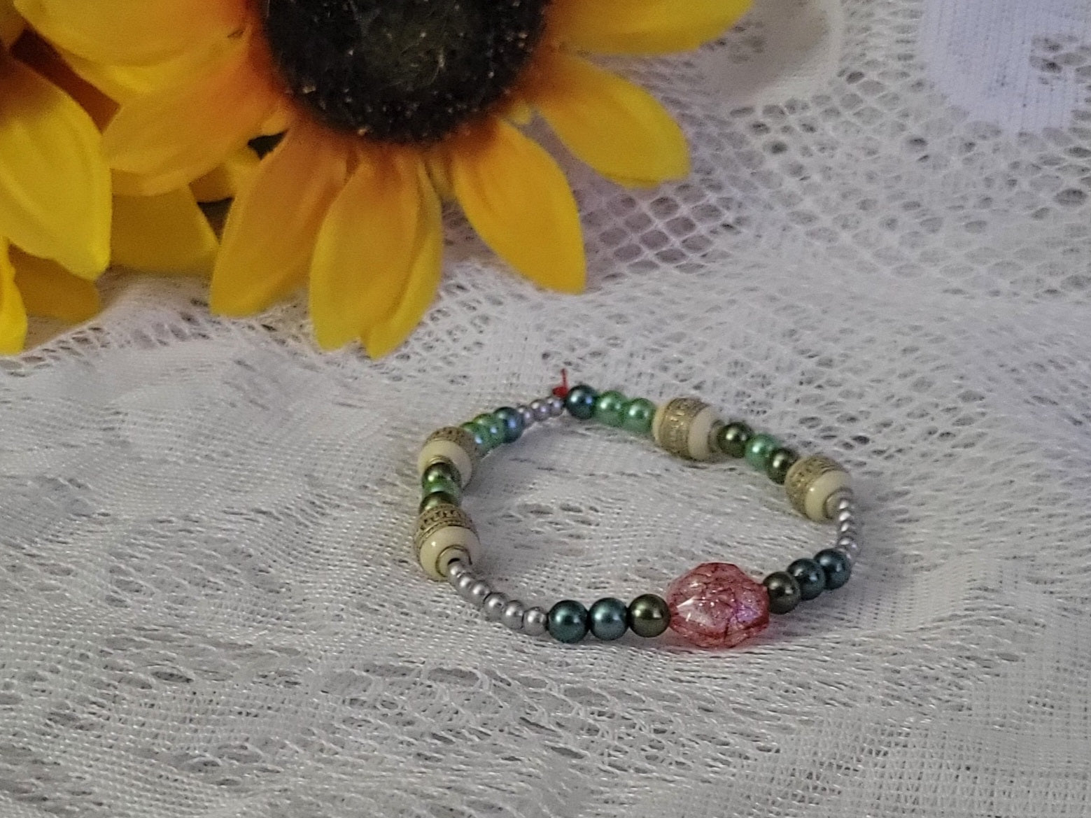 Handmade Boho Beaded Bracelet – Pearl, Crystal & Natural Stone Jewelry